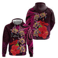 Pasifika Festival Zip Hoodie Plumeria Turtles with Hibiscus - Polynesian Art Tattoo Pink Color LT03 - Polynesian Pride
