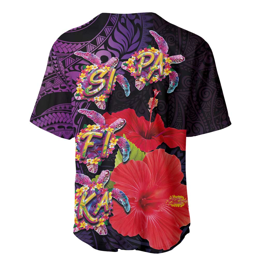 Pasifika Festival Baseball Jersey Plumeria Turtles with Hibiscus - Polynesian Art Tattoo Purple Color LT03 - Polynesian Pride