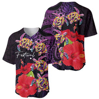 Pasifika Festival Baseball Jersey Plumeria Turtles with Hibiscus - Polynesian Art Tattoo Purple Color LT03 - Polynesian Pride