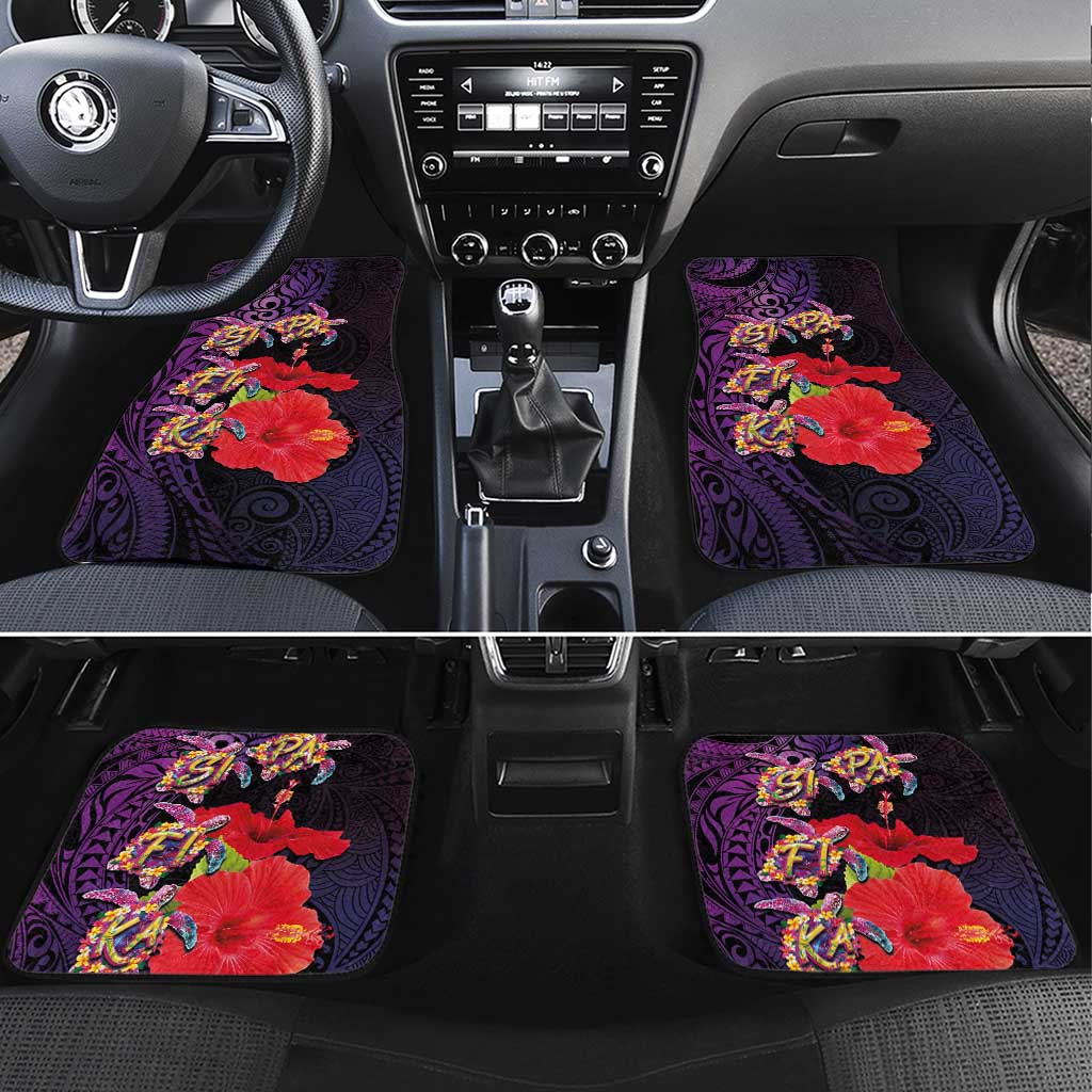 Pasifika Festival Car Mats Plumeria Turtles with Hibiscus - Polynesian Art Tattoo Purple Color LT03 Set 4pcs Purple - Polynesian Pride