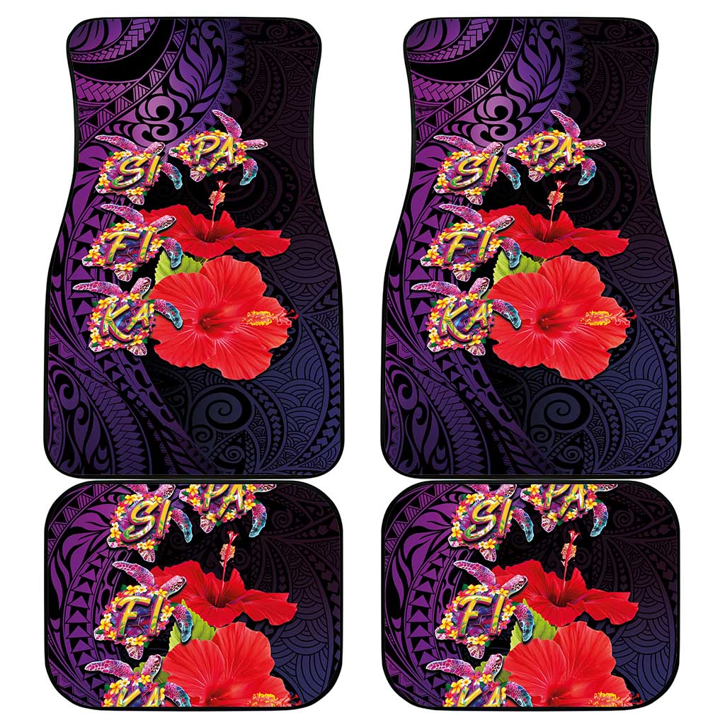 Pasifika Festival Car Mats Plumeria Turtles with Hibiscus - Polynesian Art Tattoo Purple Color LT03 - Polynesian Pride