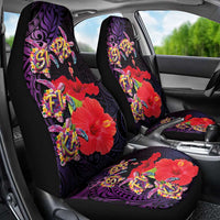 Pasifika Festival Car Seat Cover Plumeria Turtles with Hibiscus - Polynesian Art Tattoo Purple Color