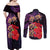 Pasifika Festival Couples Matching Off Shoulder Maxi Dress and Long Sleeve Button Shirt Plumeria Turtles with Hibiscus - Polynesian Art Tattoo Purple Color