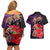 Pasifika Festival Couples Matching Off Shoulder Short Dress and Hawaiian Shirt Plumeria Turtles with Hibiscus - Polynesian Art Tattoo Purple Color