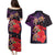 Pasifika Festival Couples Matching Puletasi and Hawaiian Shirt Plumeria Turtles with Hibiscus - Polynesian Art Tattoo Purple Color