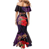 Pasifika Festival Family Matching Mermaid Dress and Hawaiian Shirt Plumeria Turtles with Hibiscus - Polynesian Art Tattoo Purple Color LT03 - Polynesian Pride