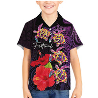 Pasifika Festival Family Matching Mermaid Dress and Hawaiian Shirt Plumeria Turtles with Hibiscus - Polynesian Art Tattoo Purple Color LT03 Son's Shirt Purple - Polynesian Pride