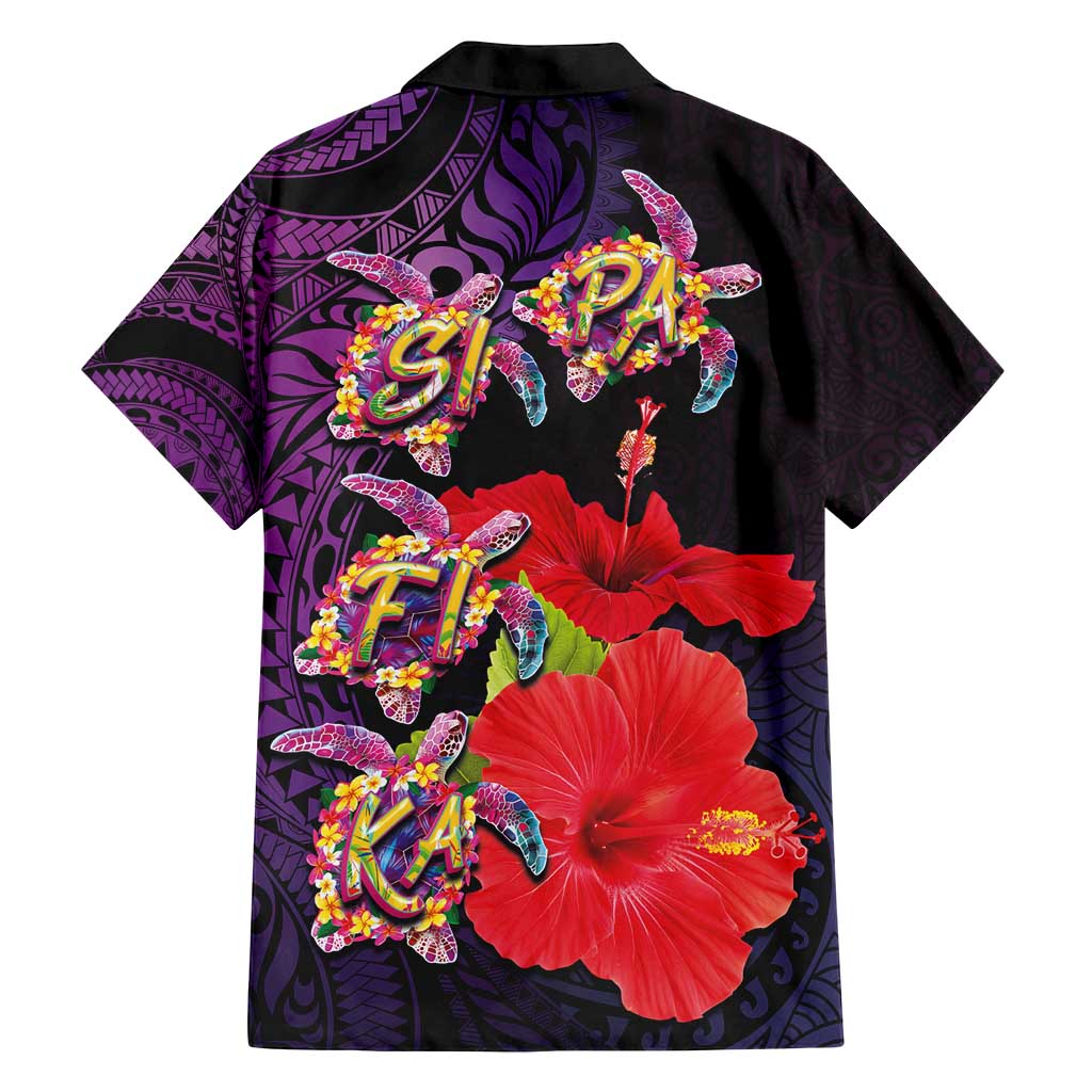 Pasifika Festival Family Matching Off Shoulder Short Dress and Hawaiian Shirt Plumeria Turtles with Hibiscus - Polynesian Art Tattoo Purple Color LT03 - Polynesian Pride
