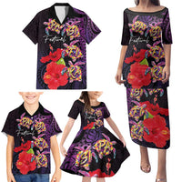 Pasifika Festival Family Matching Puletasi and Hawaiian Shirt Plumeria Turtles with Hibiscus - Polynesian Art Tattoo Purple Color LT03 - Polynesian Pride