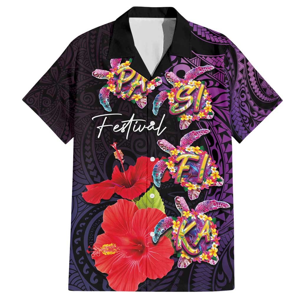 Pasifika Festival Family Matching Short Sleeve Bodycon Dress and Hawaiian Shirt Plumeria Turtles with Hibiscus - Polynesian Art Tattoo Purple Color LT03 Dad's Shirt - Short Sleeve Purple - Polynesian Pride