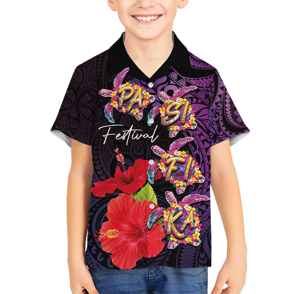 Pasifika Festival Family Matching Short Sleeve Bodycon Dress and Hawaiian Shirt Plumeria Turtles with Hibiscus - Polynesian Art Tattoo Purple Color LT03 Son's Shirt Purple - Polynesian Pride