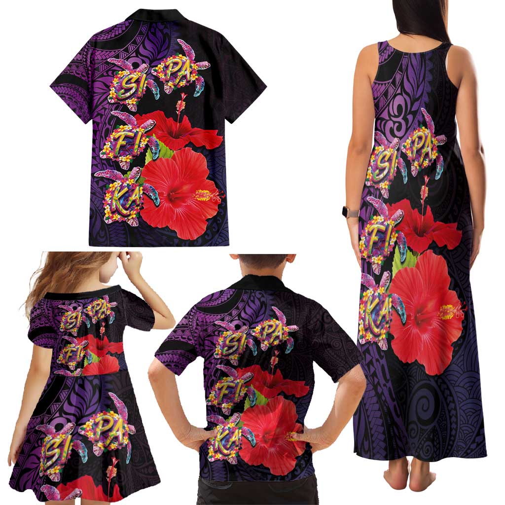Pasifika Festival Family Matching Tank Maxi Dress and Hawaiian Shirt Plumeria Turtles with Hibiscus - Polynesian Art Tattoo Purple Color LT03 - Polynesian Pride
