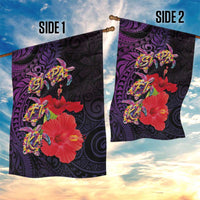 Pasifika Festival Garden Flag Plumeria Turtles with Hibiscus - Polynesian Art Tattoo Purple Color LT03 - Polynesian Pride
