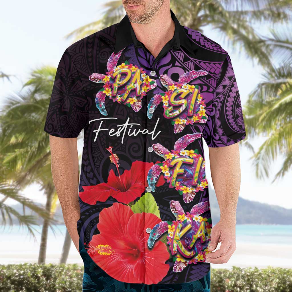 Pasifika Festival Hawaiian Shirt Plumeria Turtles with Hibiscus - Polynesian Art Tattoo Purple Color LT03 - Polynesian Pride