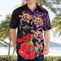 Pasifika Festival Hawaiian Shirt Plumeria Turtles with Hibiscus - Polynesian Art Tattoo Purple Color LT03 - Polynesian Pride