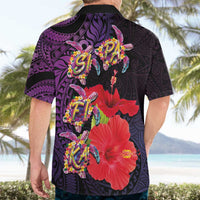 Pasifika Festival Hawaiian Shirt Plumeria Turtles with Hibiscus - Polynesian Art Tattoo Purple Color LT03 - Polynesian Pride