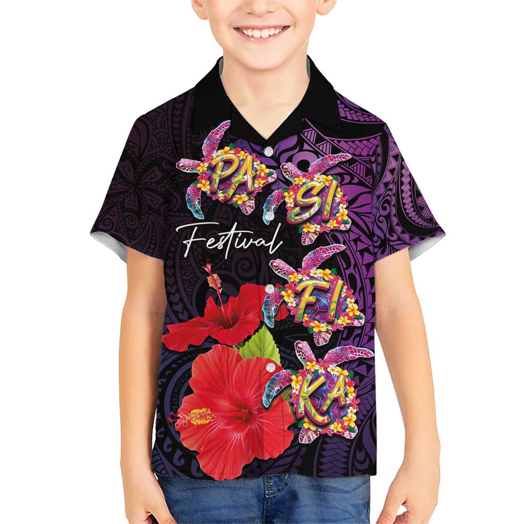 Pasifika Festival Hawaiian Shirt Plumeria Turtles with Hibiscus - Polynesian Art Tattoo Purple Color LT03 - Polynesian Pride