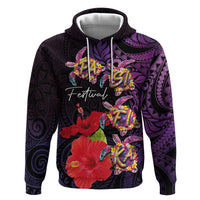 Pasifika Festival Hoodie Plumeria Turtles with Hibiscus - Polynesian Art Tattoo Purple Color LT03 Pullover Hoodie Purple - Polynesian Pride