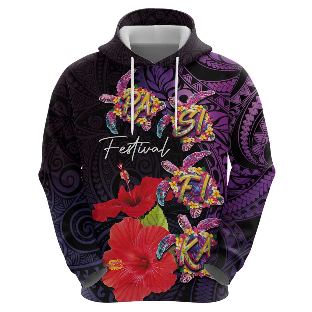 Pasifika Festival Hoodie Plumeria Turtles with Hibiscus - Polynesian Art Tattoo Purple Color LT03 - Polynesian Pride