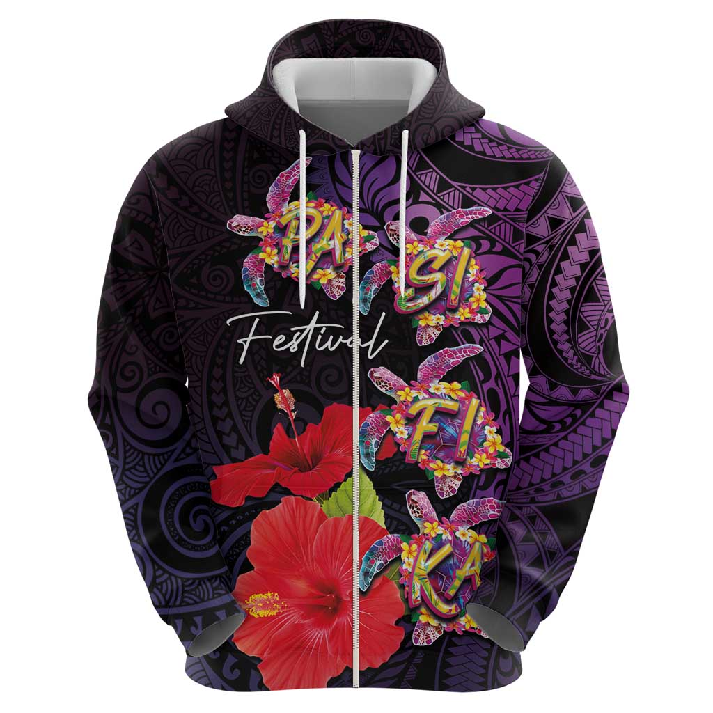 Pasifika Festival Hoodie Plumeria Turtles with Hibiscus - Polynesian Art Tattoo Purple Color LT03 - Polynesian Pride