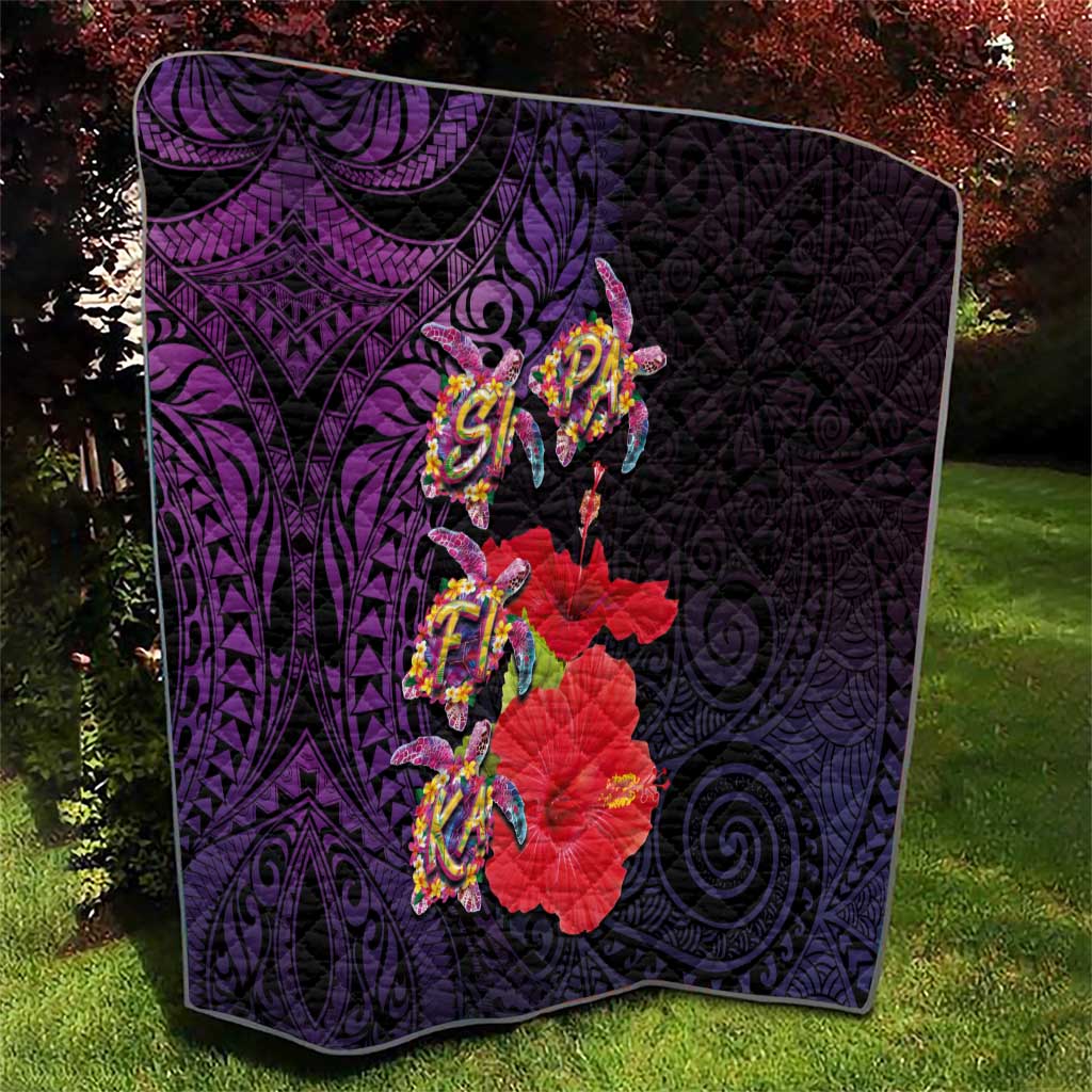Pasifika Festival Quilt Plumeria Turtles with Hibiscus - Polynesian Art Tattoo Purple Color LT03 - Polynesian Pride