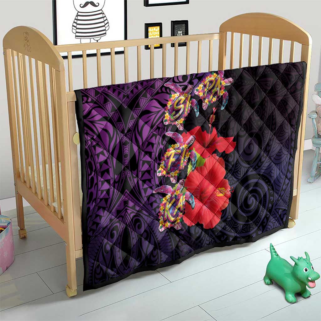 Pasifika Festival Quilt Plumeria Turtles with Hibiscus - Polynesian Art Tattoo Purple Color LT03 - Polynesian Pride