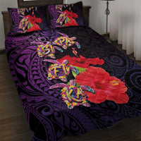 Pasifika Festival Quilt Bed Set Plumeria Turtles with Hibiscus - Polynesian Art Tattoo Purple Color LT03 Purple - Polynesian Pride