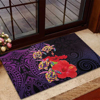 Pasifika Festival Rubber Doormat Plumeria Turtles with Hibiscus - Polynesian Art Tattoo Purple Color LT03 - Polynesian Pride