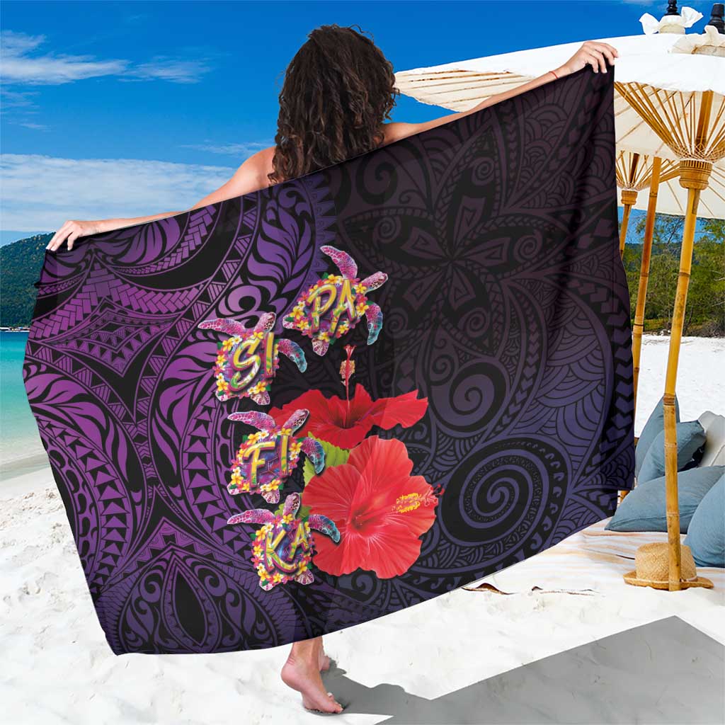 Pasifika Festival Sarong Plumeria Turtles with Hibiscus - Polynesian Art Tattoo Purple Color
