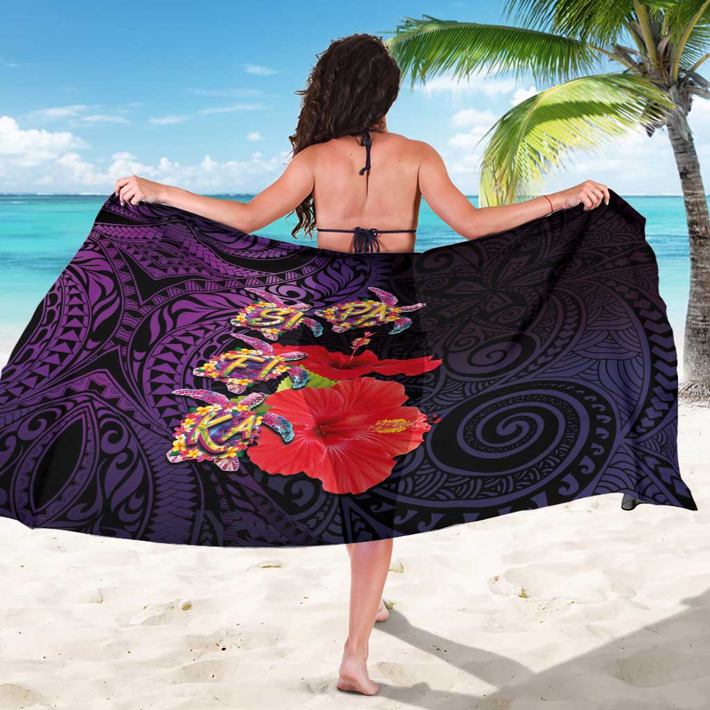 Pasifika Festival Sarong Plumeria Turtles with Hibiscus - Polynesian Art Tattoo Purple Color