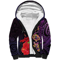 Pasifika Festival Sherpa Hoodie Plumeria Turtles with Hibiscus - Polynesian Art Tattoo Purple Color LT03 Unisex Purple - Polynesian Pride