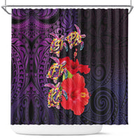 Pasifika Festival Shower Curtain Plumeria Turtles with Hibiscus - Polynesian Art Tattoo Purple Color LT03 Purple - Polynesian Pride