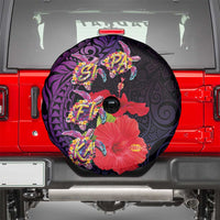 Pasifika Festival Spare Tire Cover Plumeria Turtles with Hibiscus - Polynesian Art Tattoo Purple Color LT03 - Polynesian Pride