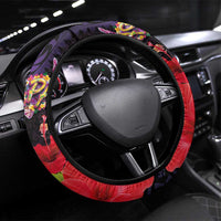 Pasifika Festival Steering Wheel Cover Plumeria Turtles with Hibiscus - Polynesian Art Tattoo Purple Color LT03 Universal Fit Purple - Polynesian Pride