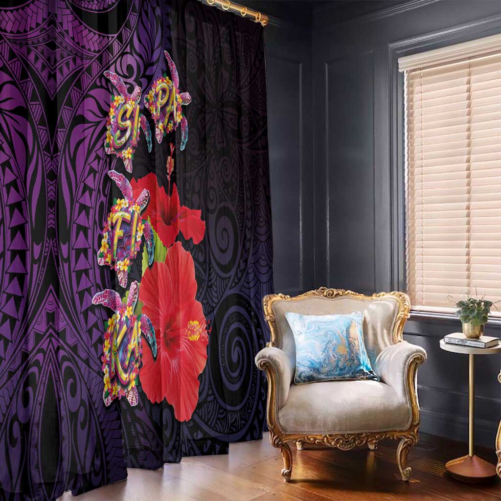 Pasifika Festival Window Curtain Plumeria Turtles with Hibiscus - Polynesian Art Tattoo Purple Color LT03 - Polynesian Pride