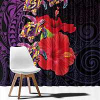 Pasifika Festival Window Curtain Plumeria Turtles with Hibiscus - Polynesian Art Tattoo Purple Color LT03 - Polynesian Pride