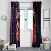 Pasifika Festival Window Curtain Plumeria Turtles with Hibiscus - Polynesian Art Tattoo Purple Color LT03 - Polynesian Pride