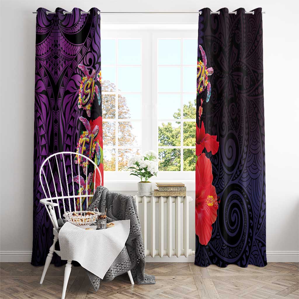 Pasifika Festival Window Curtain Plumeria Turtles with Hibiscus - Polynesian Art Tattoo Purple Color LT03 - Polynesian Pride