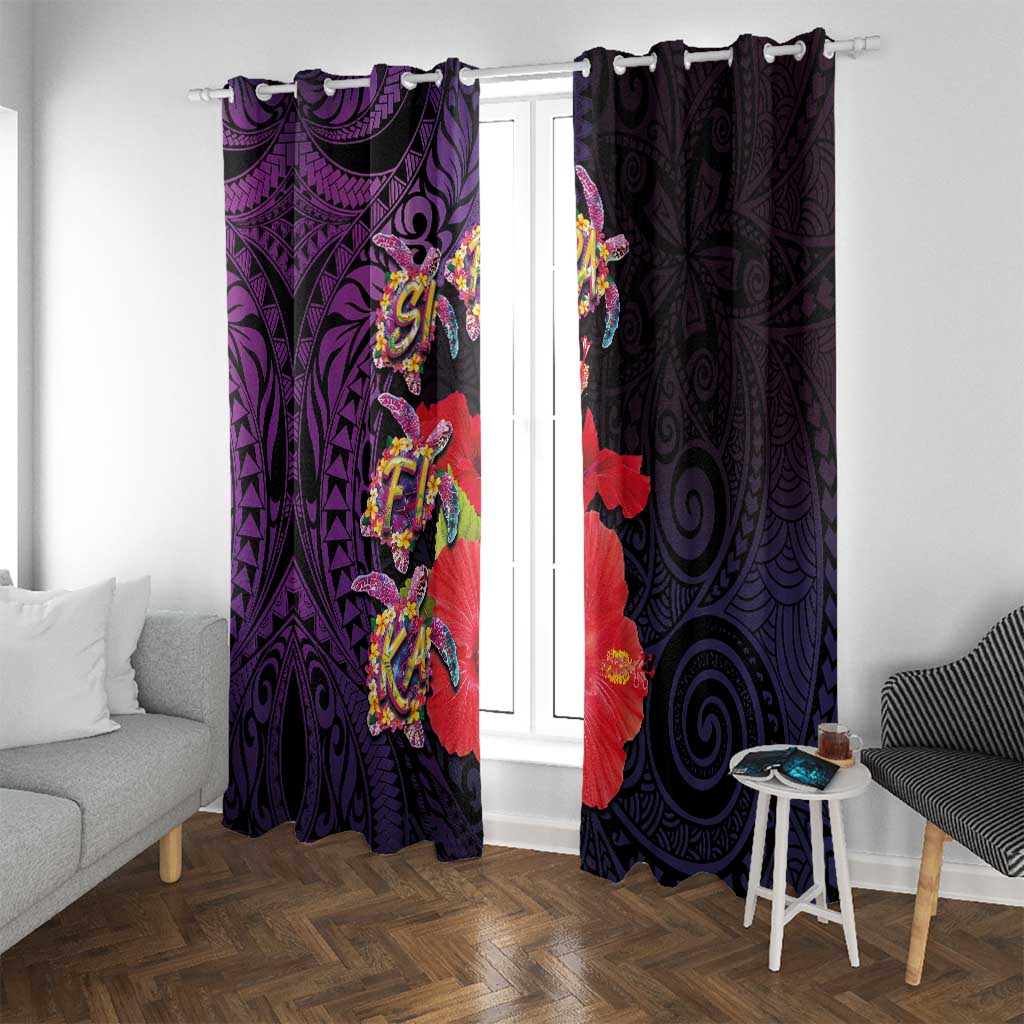 Pasifika Festival Window Curtain Plumeria Turtles with Hibiscus - Polynesian Art Tattoo Purple Color LT03 With Grommets Purple - Polynesian Pride