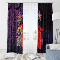 Pasifika Festival Window Curtain Plumeria Turtles with Hibiscus - Polynesian Art Tattoo Purple Color LT03 - Polynesian Pride