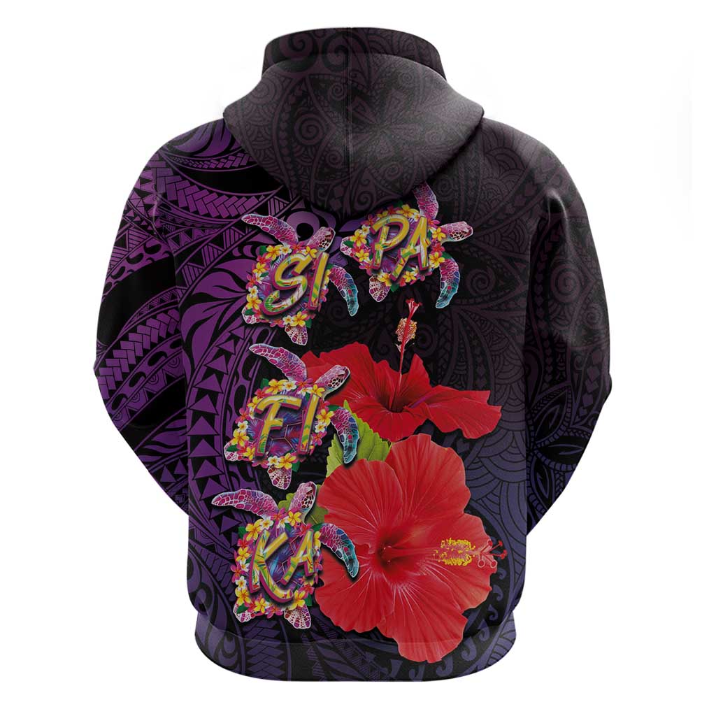 Pasifika Festival Zip Hoodie Plumeria Turtles with Hibiscus - Polynesian Art Tattoo Purple Color LT03 - Polynesian Pride