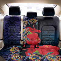Pasifika Festival Back Car Seat Cover Plumeria Turtles with Hibiscus - Polynesian Art Tattoo Dark Navy Color LT03 - Polynesian Pride