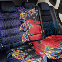 Pasifika Festival Back Car Seat Cover Plumeria Turtles with Hibiscus - Polynesian Art Tattoo Dark Navy Color LT03 - Polynesian Pride