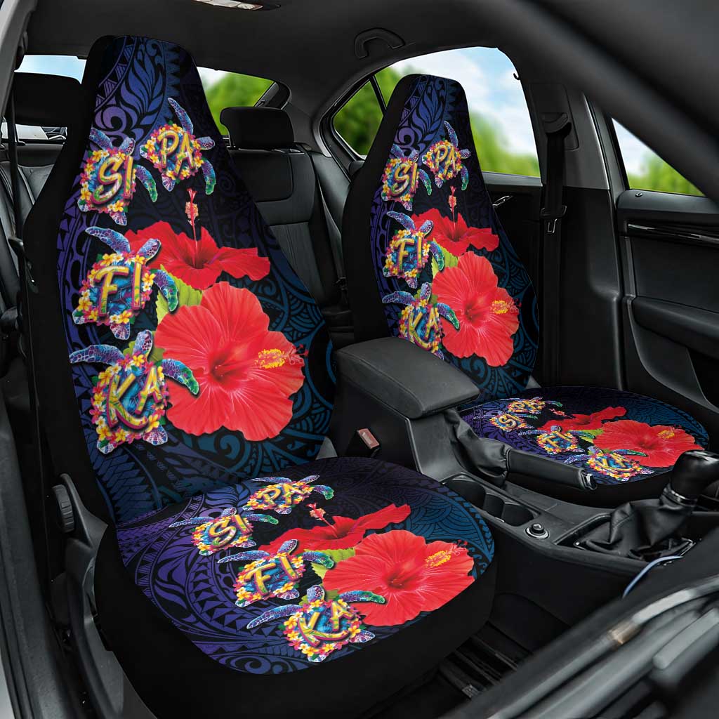 Pasifika Festival Car Seat Cover Plumeria Turtles with Hibiscus - Polynesian Art Tattoo Dark Navy Color
