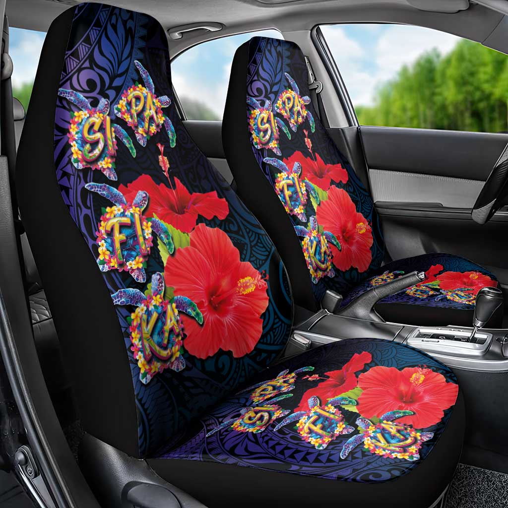 Pasifika Festival Car Seat Cover Plumeria Turtles with Hibiscus - Polynesian Art Tattoo Dark Navy Color