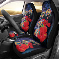 Pasifika Festival Car Seat Cover Plumeria Turtles with Hibiscus - Polynesian Art Tattoo Dark Navy Color