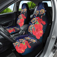 Pasifika Festival Car Seat Cover Plumeria Turtles with Hibiscus - Polynesian Art Tattoo Dark Navy Color