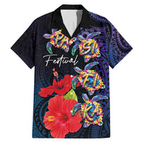 Pasifika Festival Family Matching Mermaid Dress and Hawaiian Shirt Plumeria Turtles with Hibiscus - Polynesian Art Tattoo Dark Navy Color LT03 Dad's Shirt - Short Sleeve Dark Navy - Polynesian Pride