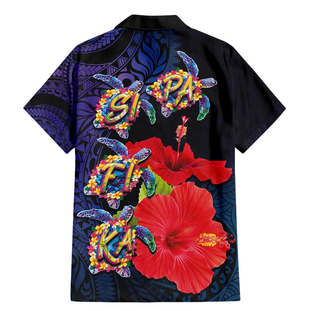 Pasifika Festival Family Matching Mermaid Dress and Hawaiian Shirt Plumeria Turtles with Hibiscus - Polynesian Art Tattoo Dark Navy Color LT03 - Polynesian Pride