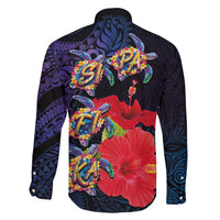Pasifika Festival Family Matching Puletasi and Hawaiian Shirt Plumeria Turtles with Hibiscus - Polynesian Art Tattoo Dark Navy Color LT03 - Polynesian Pride